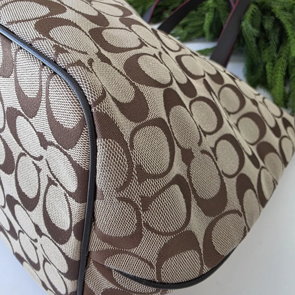 Coach Signature Pleat Tote - Khaki/Tan Canvas With Brown Leather & Pink Accents - Picture 10 of 16